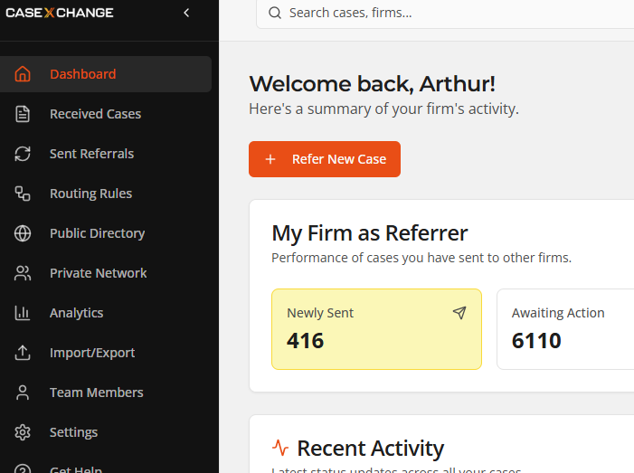 View of Case Xchange Dashboard